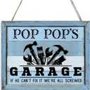 Wood Sign for Grandpa - Pop pop's Garage If He Can't Fix It, We're All Screwed - Vintage Wooden Hanging Wall Plaque,Funny Gift for Grandpa ,Garage Decor Workshop & Farmhouse Wall Decor Gift for Grandfather(POP POP'S) Brand: KLYTIN
