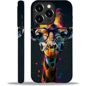for iPhone 15 Pro Case, Colorful Giraffe Large Glasses Pattern Print Matte Phone Case Funny Liquid Silicone Case Impact Resistant Anti-Scratch Shockproof Protective Cover