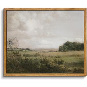 VIYYIEA Framed Canvas Wall Art Room Decor, Vintage Landscape Art Prints, Vast Grassland Rustic Farmhouse Wall Decor for Bedroom Bathroom Living Room 9"x11" (Landscape with Sunlit Clouds)