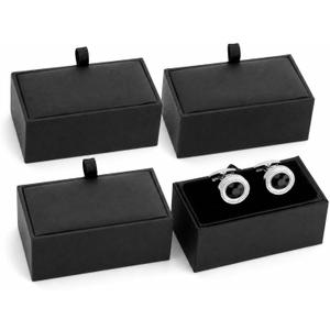 PRETYZOOM Portable 4Pcs Cufflinks Display Case Organizer Jewelry Gift Box for Men S Cufflink Storage and Travel Compact Flip-up Design 3.34X1.77X5.51In