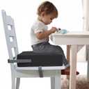 Booster Seat for Dining Table, PU Anti-Scratch Easy Cleaning Kids Toddler Booster Seat for Table, Portable Increasing Booster Cushion with Non-Slip Bottom and Adjustable Elasticity Straps (Dark Gray)