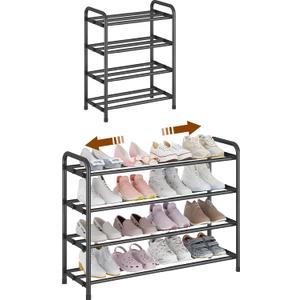 KANAV 4-Tier Expandable Shoe Rack  Adjustable Shoe Organizer & Shoe Storage for Closet, Entryway, and Front Door  Space-Saving Shoe Shelf and Rack Organizer for Home - Black