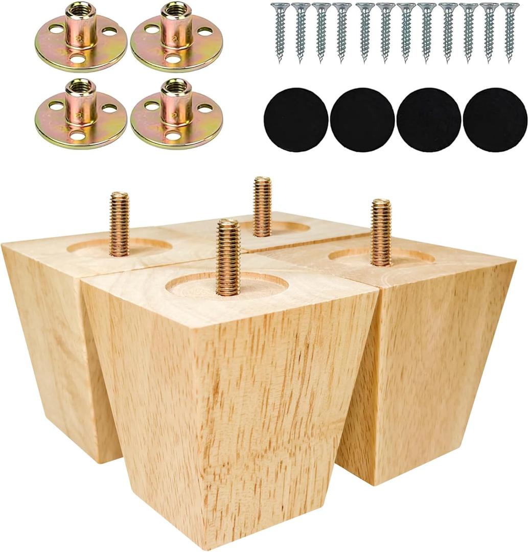 Albo Wood Furniture Legs 3 inch, Heavy Duty Sofa Legs, Pack of 4 Square Couch Legs Covered with Clear Varnish, Sofa Replacement Parts, for Dresser Legs, Sideboard, Recliner Couch, Circle Chair