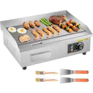 VEVOR Commercial Electric Griddle, 22", Countertop Flat Top Griddle
Stainless Steel Teppanyaki Grill w/Iron Cooking Plate, 122-572℉ Adjustable Temp Control, 2 Shovels & Brushes