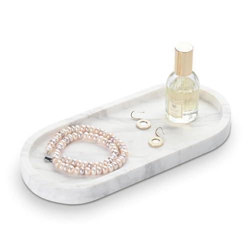 HAMAKAWA Oval Bathroom Vanity Tray, Large Natural Marble Tray 10 inch, Volakas White Stone Soap Trays, Modern Perfume Trays, Countertop Organizer for Kitchen, Coffee Table, Home Decor