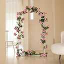 dallisten 2 Strands 73'' Artificial Silk Rose Flower Vines Garland, Fake Pink Roses Floral Green Leaves Hanging Plant for Wedding Arrangement Decoration, Wall, Party, Bedroom, Home Decor (Pink)