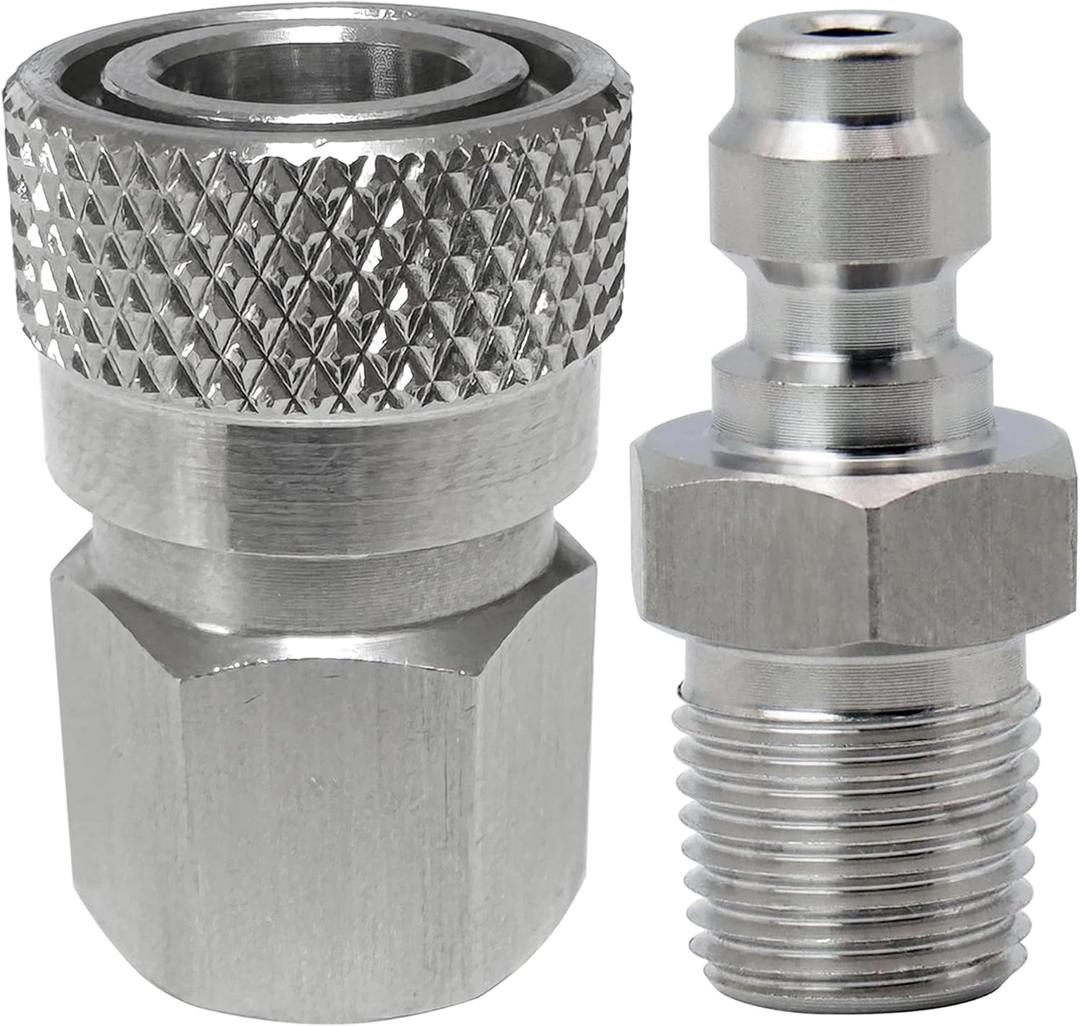 1/8 Inch NPT Female Connector and 8mm Male Plug Fill Nipple Quick-Disconnect Set, Remote Line Male & Female Set for PCP Foster Paintball Airsoft Diving (Stainless Steel)