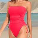 Yonique Women Strapless One Piece Swimsuit Tummy Control Bandeau Bathing Suit Cheeky Swimwear (Red, XS)