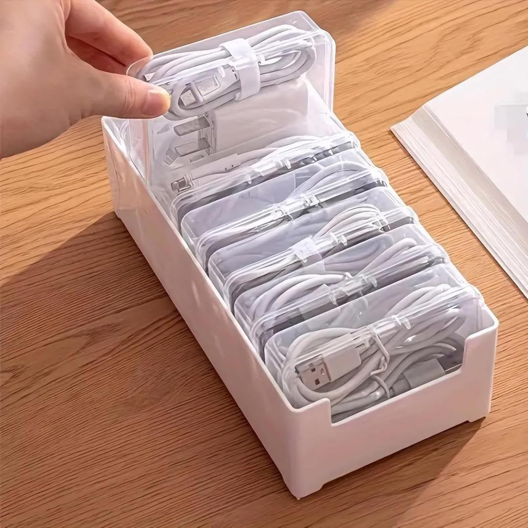 Cable Organizer Storage Box with 7 Wire Ties,Desktop Cable Management Box with Switch, Power Cord Organizer for Office,Home,Desk Accessories Storage Stationery SuppliesClear