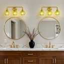 HAHZT Brushed Gold Bathroom Vanity Light 3-Lights Bathroom Light Fixtures Over Mirror with Green Clear Glass Shade 22.4 inch Wall Sconce Lighting Bath(Exclude E26 Bulb)