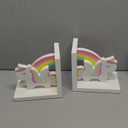 Decorably Unicorn Bookends for Girls - 1 Set Non-Skid Wooden Kids Book Ends for Shelves, Kids Bookends for Girls