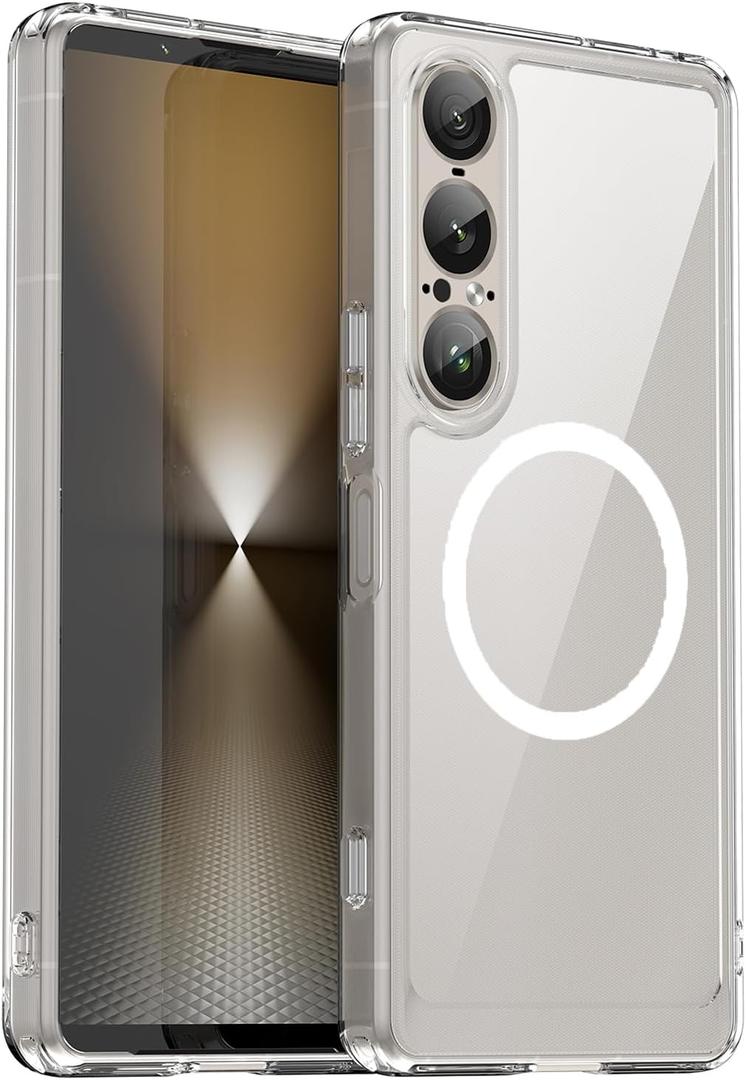 NO.1 Magnetic for Xperia 1 VII Case Clear Compatible with MagSafe, Slim Fit Thin Transparent TPU+PC Rugged Bumper Cover Built-in Magnetic Ring Shockproof (Clear)