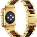 Wearlizer Tortoise Resin Compatible with Apple Watch Bands 38/40/41/42mm Womens, Wristbands Gold Stainless Steel Replacement Classic Strap Metal iWatch Series 11 10 9 8 7 6 5 4 3 SE/Ultra 3 2 1