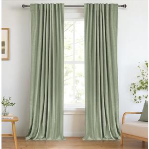 100% Blackout Shield Linen Blackout Curtains for Bedroom 90 Inches Long, Back Tab/Rod Pocket Living Room Drapes, Thermal Insulated Blackout Curtains 2 Panels Set, 50" W x 90" L, Sage