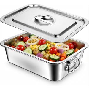 4 Inch Extra Deep Lasagna Pan with Lid and Handles, 14x10.6 Inch Stainless Steel Large Baking Dish Tray, Nonstick Lasagna Baking Thick Metal Roasting Pan for Casserole Brownie Turkey, Silver