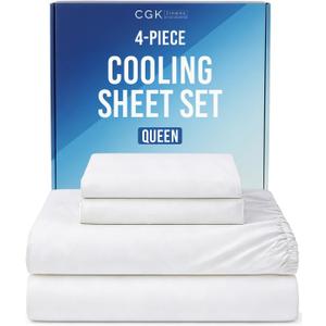 Cooling Sheets Set Queen Size - 4 Piece Summer Bed Sheets for Hot Sleepers & Night Sweats - Ultra Soft & Silky Smooth, Cooling Bed Set - Breathable & Lightweight with Deep Pockets 8" to 16" - White