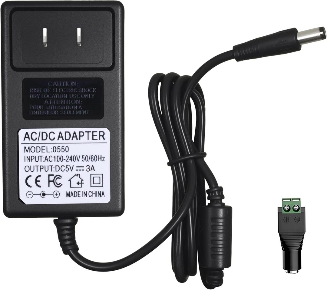 5V 3A 15W Power Supply with Screw Terminal & 5.5x2.5mm Plug, AC 100-240V to DC 5V Adapter for LED Strips, CCTV, 3D Printers, Raspberry Pi (5.5x2.1mm Compatible)