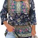 LOMON Plus Size Women Blouses 3/4 Length Sleeve Tops Crewneck Pleated Casual Tees Shirts 1X-5X (XXXL)