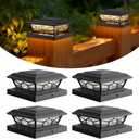 Brightever 4x4 3.5x3.5 Solar Post Cap Lights, 4-Pack Solar Powered Fence Post Light Outdoor Waterproof for Vinyl/Wooden Post, 2 Modes(Warm/Cool Light), Black Solar Deck Post Lights for Patio, Porch