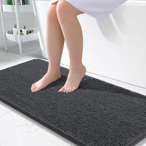 OLANLY Bathroom Rugs 50x30, Extra Soft Absorbent Chenille Bath Rugs, Rubber Backing Quick Dry, Machine Washable Bath Mats for Bathroom Floor, Tub and Shower, Home Decor Accessories, Dark Grey