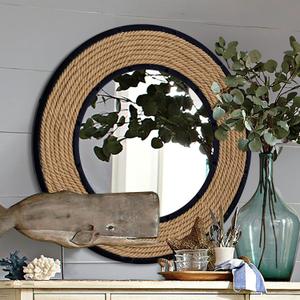 30'' Nautical Round Mirror, Black | Rattan & Metal Frame, Ship Rudder Design, Boho Coastal Wall Decor, , For Bathroom, Living Room, Dining Room, Entryway
