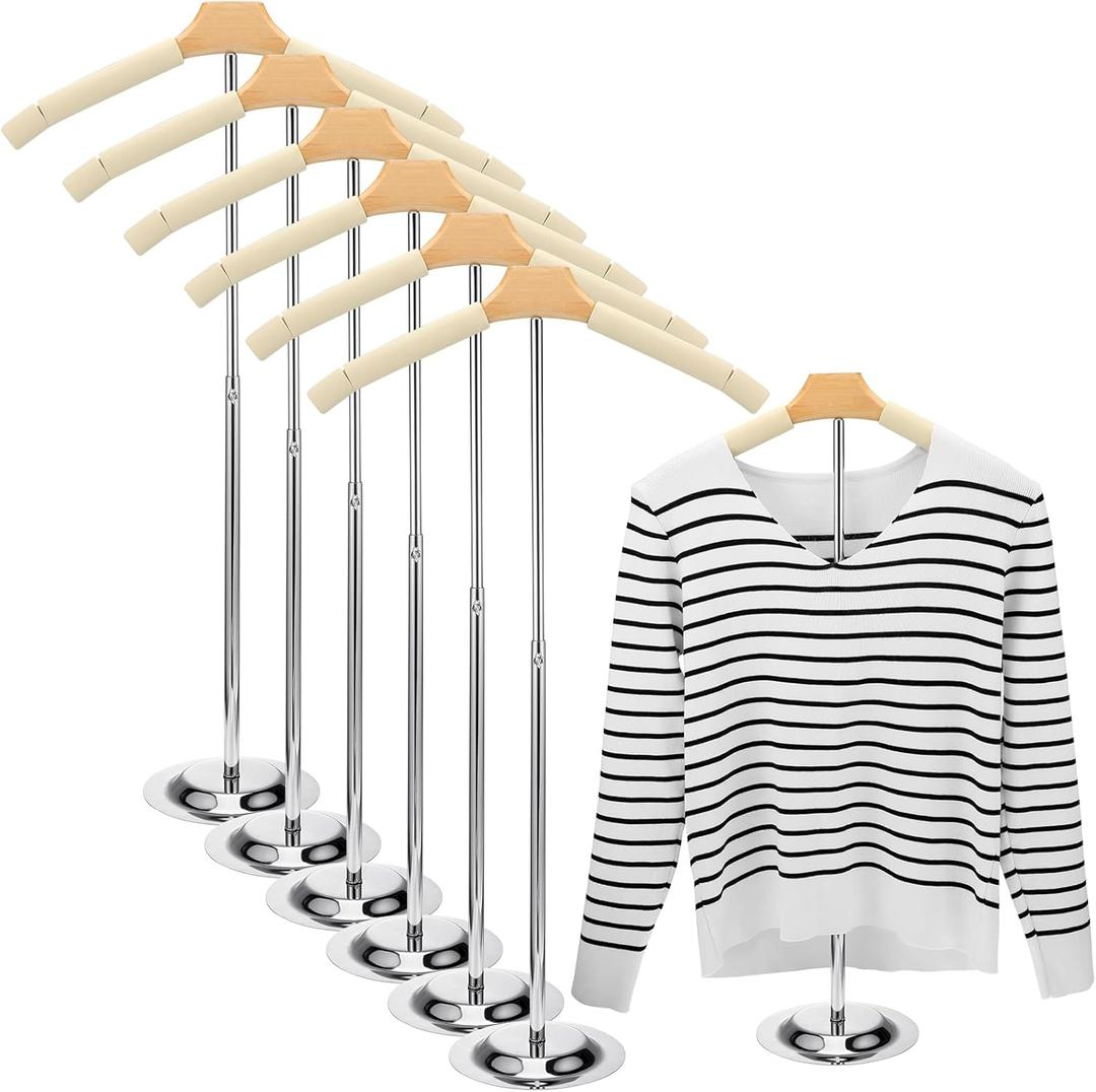 Soaoo Flexible Shoulder Stand Adjustable T Shirt Display Beige Coat Hanger Stand Portable Hanging Clothing Display Rack Garment Coat Holder for Retail Vendor, Height 16-27.9 Inch(6 Pcs)