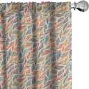 Ambesonne Boho Window Curtains Pack of 2, Abstract Feather Wave Pattern with Retro Look and Colorful Short Lines Curves, Lightweight Set with Rod Pocket, 4 Panels of - 28" x 84", Pastel Ivory