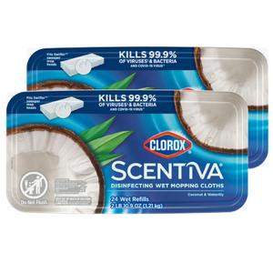 Clorox Scentiva Disinfecting Wet Mopping Pad Refills for Floor Cleaning, Pacific Breeze & Coconut, 48 Count
