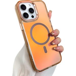 SAKUULO Magnetic Case for iPhone 16 Pro Max Compatible with Magsafe, Bling Laser Iridescent Florescent Crystal Sparkly Luxury Shockproof Protective Cover for Women Men, Gold