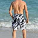 Goodstoworld Men's Funny Swim Trunks with Compression Liner 2 in 1 Quick-Dry 9" Stretch Shorts with Three Pockets (Medium, Black White / Graffiti)