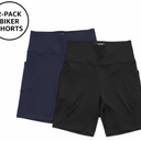 Pack of two ODODOS High Waist Workout Shorts with Pockets for Women 6"/8" Inseam Tummy Control Gym Athletic Biker Shorts Blue and Blue Size S