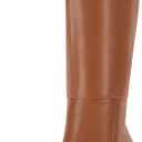 Coutgo Womens Wide Calf Knee High Boots Chunky High Heel Square Toe Fashion Leather Shoes with Side Zipper (Brown)