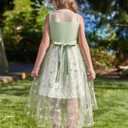 Arshiner Girls Dresses Formal Party Wedding Tulle Sleeveless Contrast Mesh High Low Dress with Belt (Green, L)