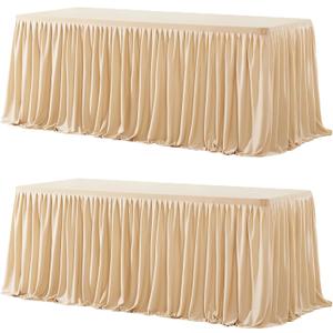 Wish Care 2 Pack Champagne Rectangle Table Clothes for 6 Foot Tables, Polyester Fitted Tablecloths 6t Stretch Table Cover for Wedding, Birthday, Parties, Trade Show, Craft Show