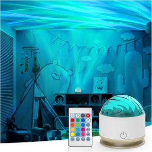 HUMIIEYE Northern Light Projector, Battery Operated Aurora Night Light with Timer Function, 13 Colors, Galaxy Ripple Ceiling Projector with Remote
