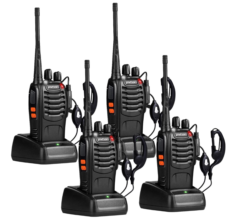 pxton Walkie Talkies Long Range for Adults with Earpieces,16 Channel Walky Talky Rechargeable Handheld Two Way Radios with Flashlight Li-ion Battery and Chargerï¼ˆ4 Packï¼‰