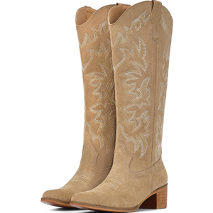 IUV Cowboy Boots For Women Knee High Western Cowgirl Boots Snip Toe Side Zipper Chunky Heel, 05