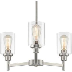 LIGHTDAMY 3 Lights Brushed Nickel Chandeliers for Dining Room Light Fixture Over Table, Entryway Chandelier for Foyer, Hallway Lighting Fixtures with Glass Shade for Kitchen Island Foyer Hallway