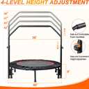 Foldable Mini Trampoline Load 330lbs, 40"/48" Rebounder Trampoline for Adults with Durable Bungee Band and Adjustable Foam Handle for Home Gym, Small Exercise Trampoline for Indoor or Garden Workout