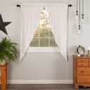 VHC Brands Simple Life Flax Solid Color Cotton Linen Blend Farmhouse Curtains Rod Pocket Drawstring Ties Prairie Panel Pair, Antique White Light Creme