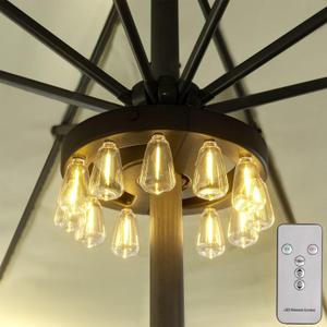 Umbrella Lights, Patio Outdoor Umbrella Lights Battery Operated with Dimmable Timer,12 Warm White LED Bulbs in 3 Brightness Modes, for Backyard or Camping Umbrella Lights, Patio Outdoor Umbrella Lights Battery Operated with Dimmable Timer,12 Warm White LED Bulbs in 3 Brightness Modes, for Backyard or Camping