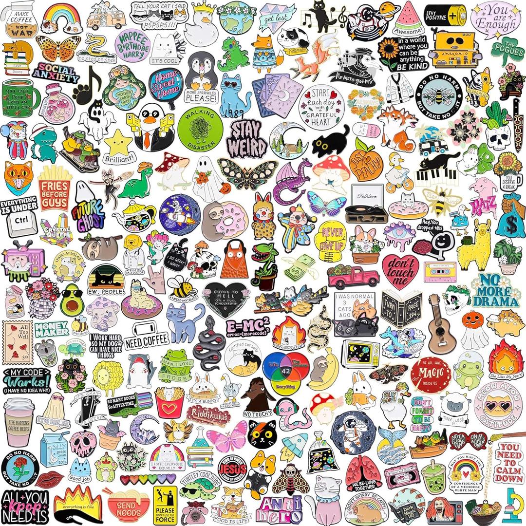 50 Pcs Cute Enamel Pins Bulk, Funny Backpack Pins Aesthetic Lapel Badge Pins Set Assorted Enamel Brooch Pins for Backpacks, Hats, Bags, Landyards