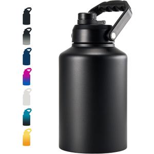 Fijinhom Insulated Gallon Jug, Large 128oz Stainless Steel Insulated Water Bottles with Handle, Leak proof, Double-Wall Vacuum Insulation for Construction Sites, Camping and Hiking, Black