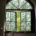 Stained Glass Window Privacy Film – No Adhesive Static Cling Decorative Rainbow Window Cling, UV Blocking Removable Sun Film for Bathroom, Bedroom, Glass Doors Green,23.6 x 78.7 in