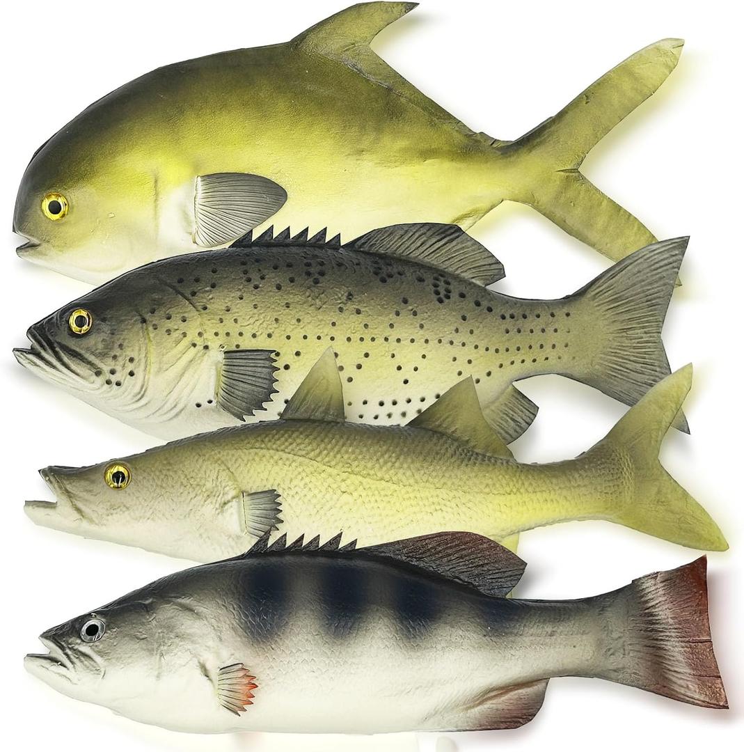 4 Pack Fake Fish, 11 Inch Artificial Fish Models Simulated Pretend Realistic Fish Lifelike Sea Fish for Party Display, Kitchen Decor, Photography Props, 4 Types