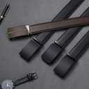 SENDEFN Men's Leather Belt Automatic Ratchet Buckle Slide Belt for Dress Casual Trim to Fit with Gift Box (Black)