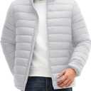 WHN Men Puffer Jacket Coat Lightweight Winter Waterproof Windproof Stand Collar Full Zipper Coats with 3 Pockets (Gray, XXL)