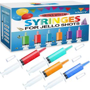 100 Pack Jello Shot Syringes with Tip Cap Set, Party Syringe BPA-Free Syringes Shooters Syringes for Jello Shots, Young Halloween, Thanksgiving, Christmas, Bachelorette Parties, Nurses, Graduation