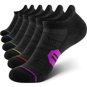 CS CELERSPORT 6 Pack Women's Ankle Running Socks Cushioned Low Cut Tab Athletic Socks (Black, S)