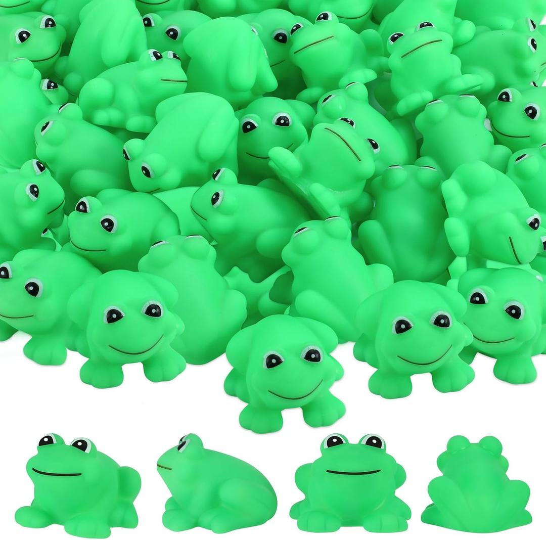 50 Pcs Rubber Frogs Squeak and Floating Green Frog Bath Toys Swimming Bathtub Shower Frog Toys Miniature Frogs for Boys and Girls Baby Shower Birthday Gifts